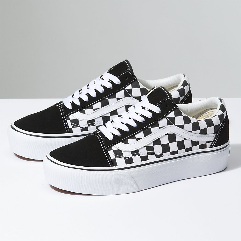 Vans Bayan Spor Ayakkabı Checkerboard Old Skool Platform Siyah/Beyaz | 17133-944